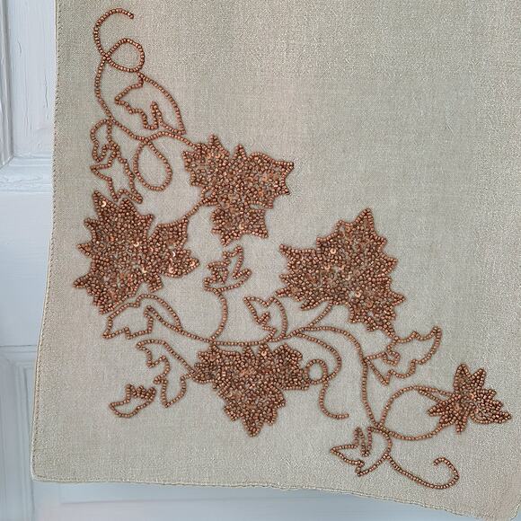 Nicole Miller beaded sequined linen look fall table runner 13.5 x 68 - Picture 3 of 10